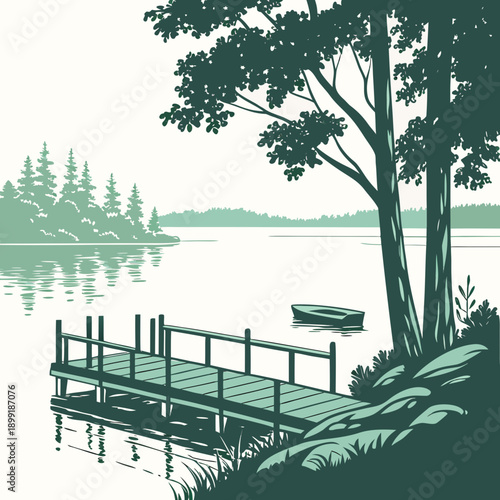 Peaceful lakeside scene