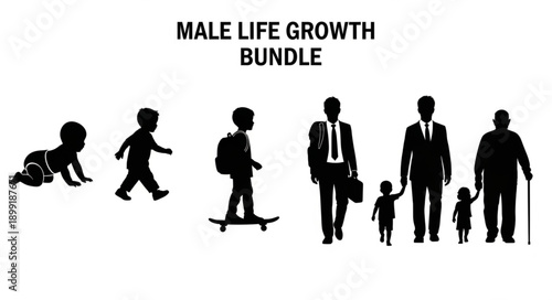 Male Life Growth Stages Silhouette Collection.