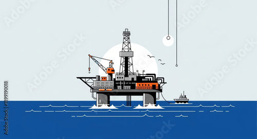 Offshore oil drilling platform in the ocean.