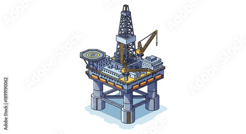 Offshore oil drilling platform industrial structure illustration.