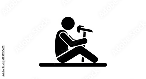 Man sitting with hammer icon.