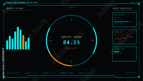 Advanced digital dashboard showing real-time financial asset analytics and risk profile