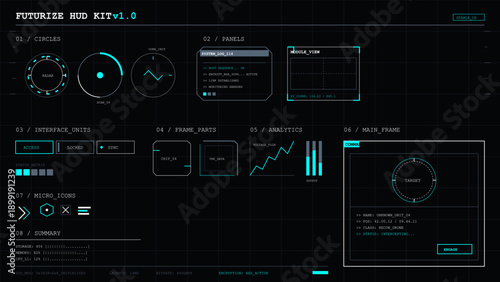 Futuristic user interface elements set for heads up display and digital data analysis