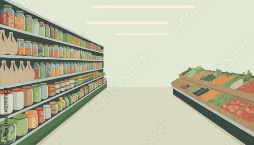 Zero Waste Grocery Store Aisle Interior Vector Template