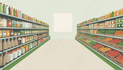 Zero Waste Grocery Store Aisle Interior Vector Template