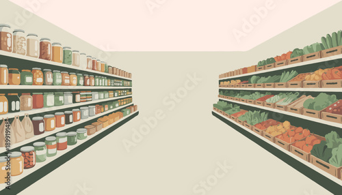 Zero Waste Grocery Store Aisle Interior Vector Template
