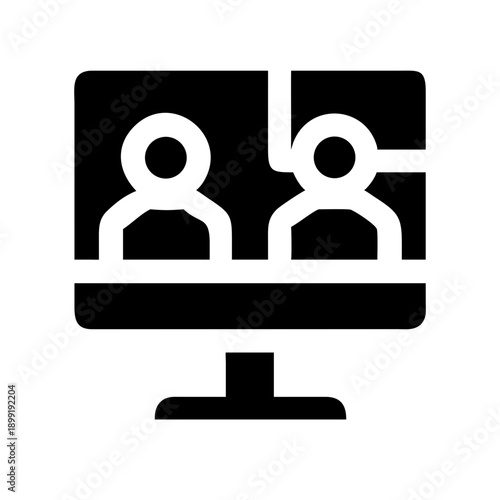 Two people collaborating on a computer screen with a split view Vector