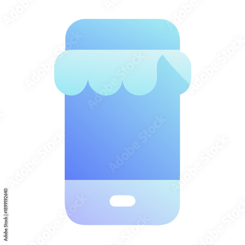 A smartphone with a blue screen displaying a white shopping bag icon on the top. Vector
