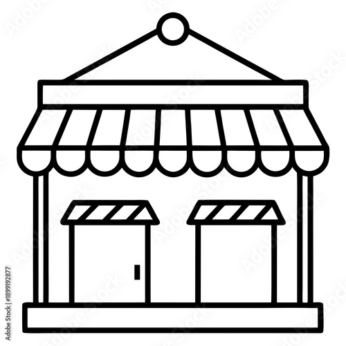 A charming storefront with a striped awning and two entrances. Vector