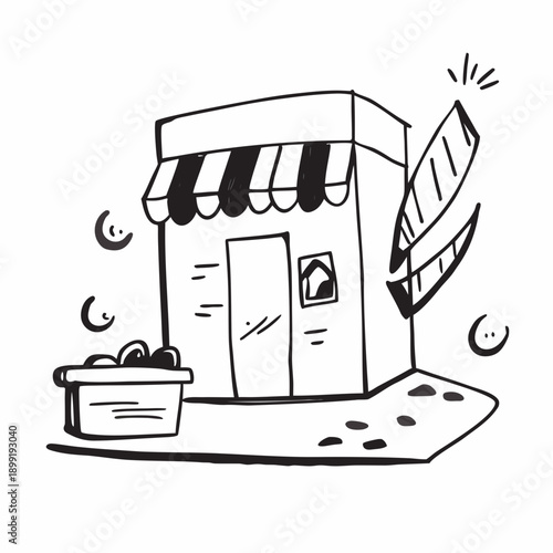 A small shop with a sign that reads 'open' and a cat sitting on the windowsill Vector