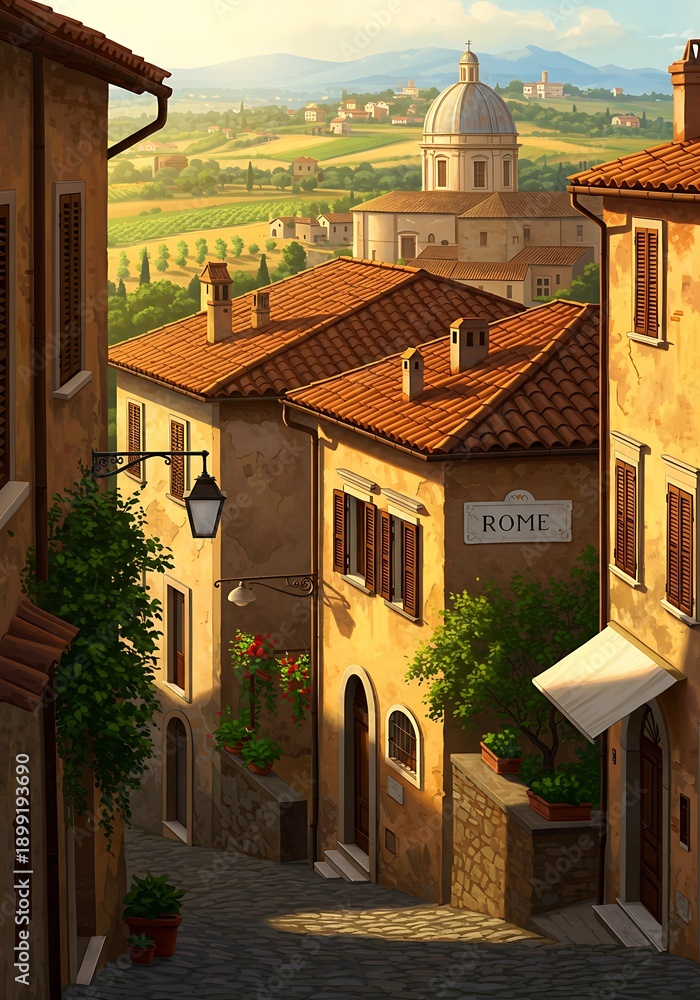 Fototapeta premium Tuscan Hilltop Charm: Warm Hues & Golden Hour