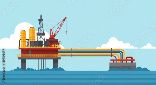 Offshore Oil Rig Platform and Pipeline in the Ocean.