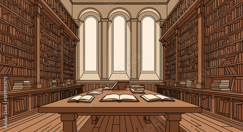 A cozy library scene evokes calmness and intellectual curiosity, perfect for educational content.
