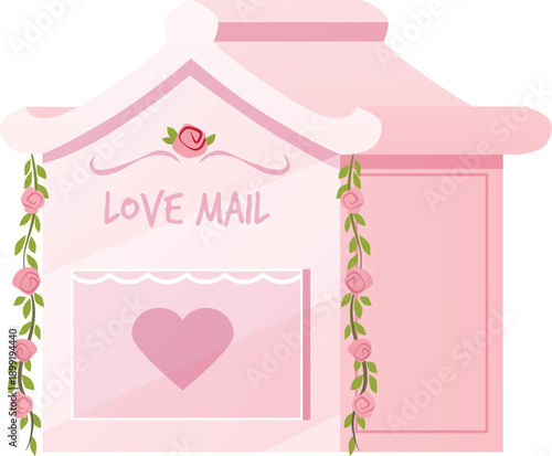 Love mail box with roses flat vector icon, cute pink postbox for receiving romantic letters, Valentines mail delivery