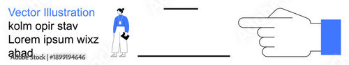Communication, navigation, guidance, instructions, teamwork, interaction. Minimalist hand pointing gesture and standing human figure. Communication and navigation concepts