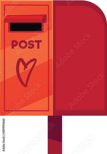 Love postbox flat vector, red mail box on the pillar for sending or receiving romantic letters, Valentines mail delivery