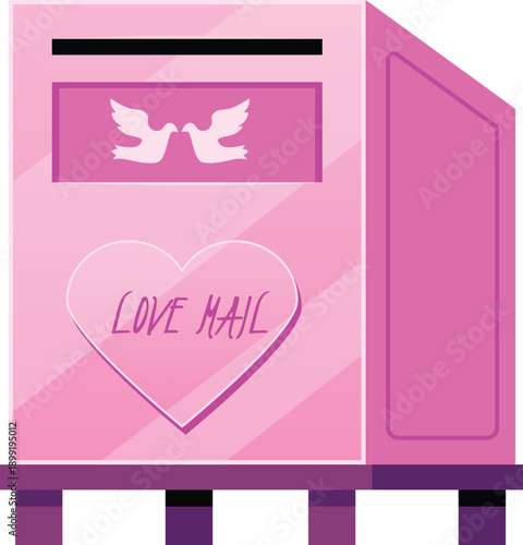 Love mail box with a pair of doves flat vector icon, cute pink postbox for receiving romantic letters, Valentines mail