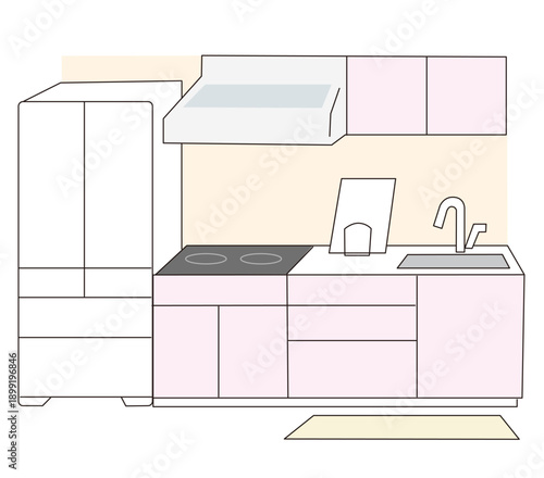 冷蔵庫とキッチンのベクターイラスト

