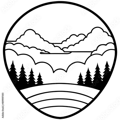 A serene landscape with mountains, trees, and a winding river Vector