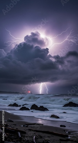 Stormy Seascape at Night.