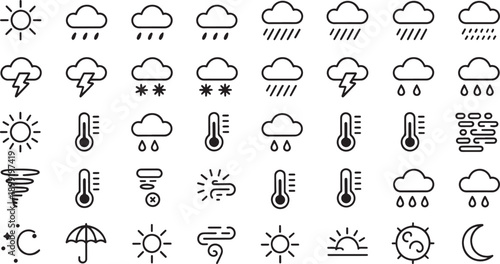 Collection of weather condition icons representing various meteorological phenomena