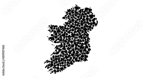 Map of Ireland created using a multitude of tiny black dots, illustrating the country's unique shape and geography on a white background