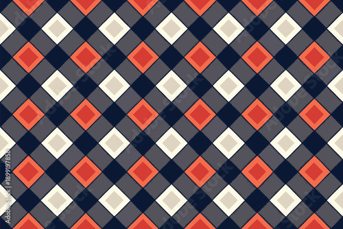 A bold argyle-inspired pattern with navy diamonds interlaced by cream and red diamonds. Perfect for fabric, wallpaper, or digital backgrounds, delivering a classic yet modern geometric vibe.