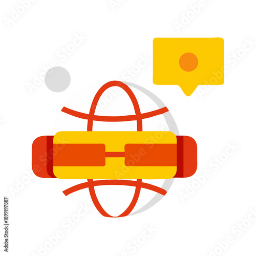 A vibrant illustration of a globe with a red and orange belt and a yellow speech bubble Vector