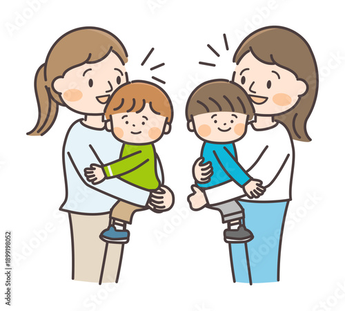 子供を抱っこして立ち話をするママ友