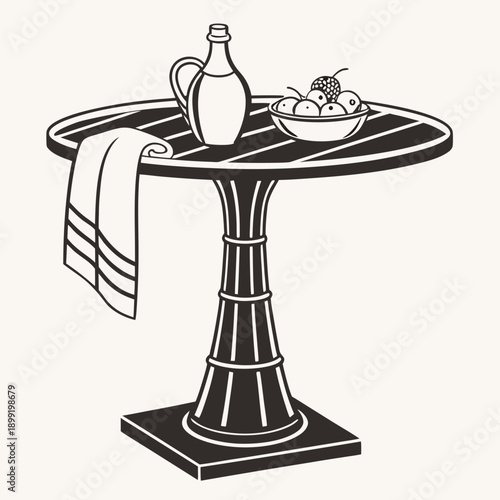 Serving Table with Food and Bottle Restaurant Vector Illustration