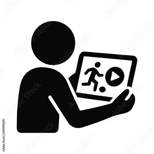 man watching football game with tablet silhouette icon
