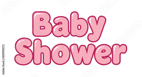 Pink baby shower text vector graphic, baby shower banner or invitation element, pink letters with drop shadow, for party decoration or announcement, Isolated on transparent background, png