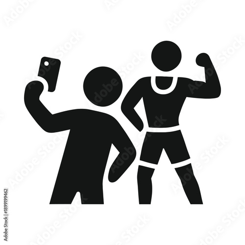 selfie with football player silhouette vector icon on white background