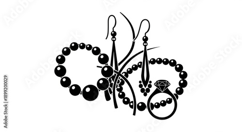 Elegant Collection of Pearl Jewelry Featuring Bracelets, Earrings, and a Diamond Ring, Symbolizing Luxury and Sophistication