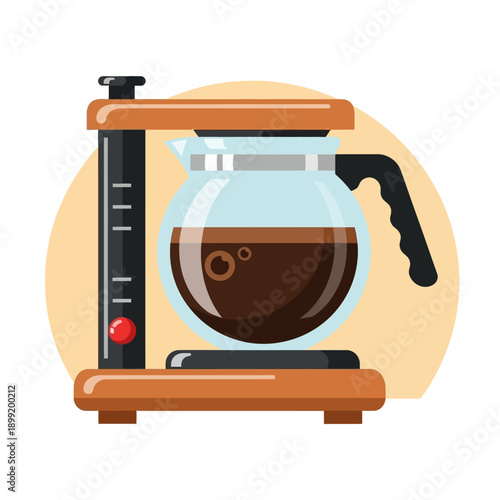 Illustration of a coffee maker brewing coffee on a table indoors