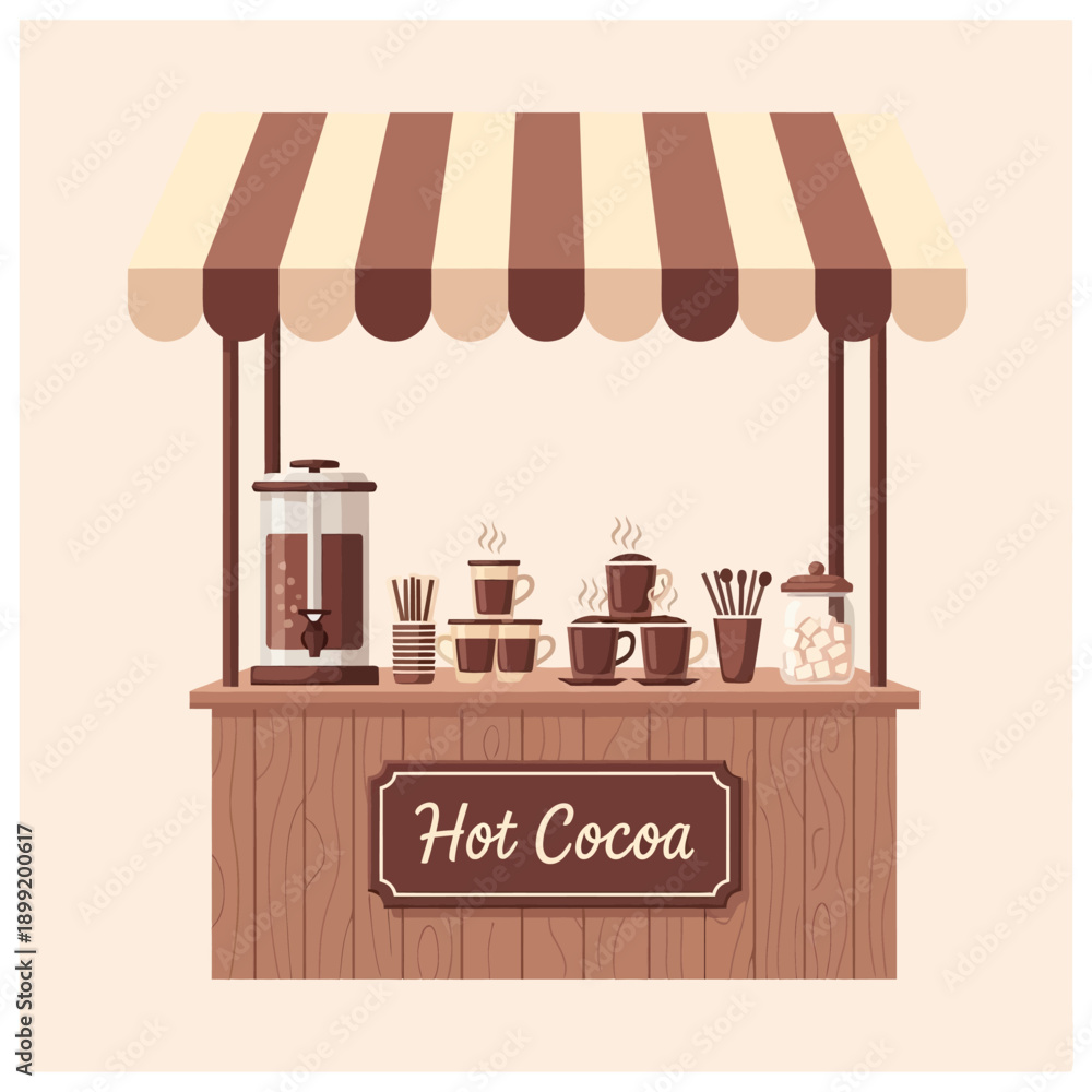 Obraz premium A vendor serves hot chocolate and other sweet treats from a cozy outdoor food cart on a snowy day in winter.