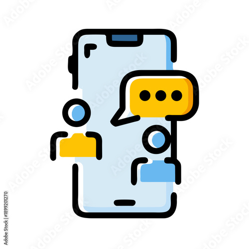 A smartphone displaying a chat conversation with multiple participants Vector