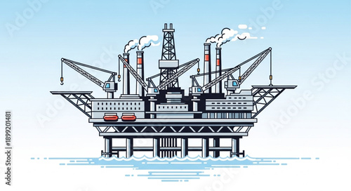 Offshore Oil Rig Platform Illustration.