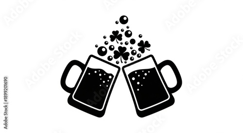 Two beer mugs cheering with splashing drinks from a celebratory toast viewed from the front