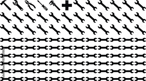 Wrench and tools silhouettes pattern set, isolated black mechanic icons on white background vector illustration collection
