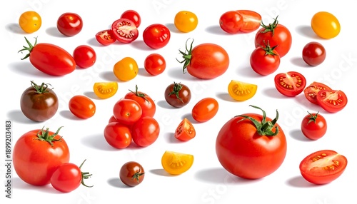 Wallpaper Mural Assorted fresh tomatoes of various shapes and colors isolated on white background Torontodigital.ca