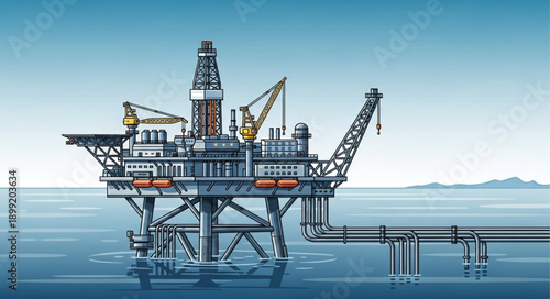 Offshore oil rig platform in the ocean.