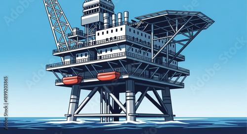 Offshore oil rig platform in the ocean.