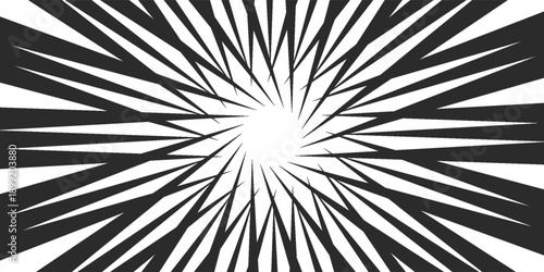 Background of radial lines for comic books. Manga speed frame, superhero action, explosion background. Black and white vector illustration