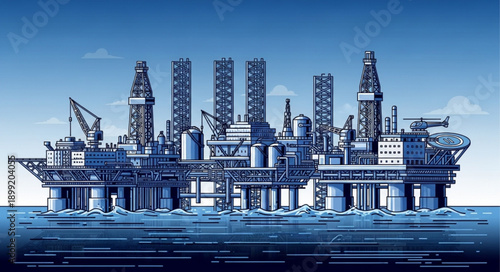 Offshore oil rig platform in the ocean.