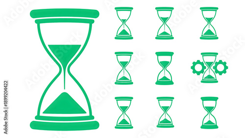 A stylish hourglass icons set representing time, countdown, deadlines, and time management concepts. This SVG collection includes multiple hourglass variations, perfect for productivity tools
