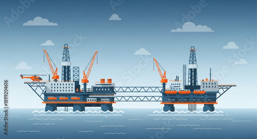 Offshore oil rig platform in the ocean.