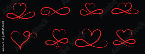 Hand drawn red heart infinity vector. Hand drawn valentine heart infinity sign. Love flourish doodle, Sketched romantic eternal symbol. Vector illustration.