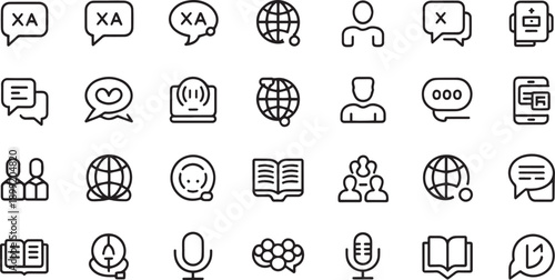 Diverse communication and technology icons set for digital concepts