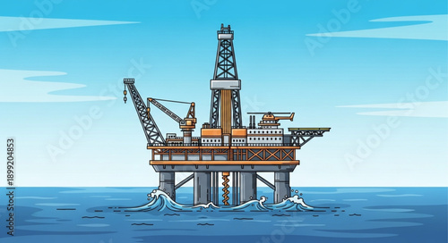 Offshore oil rig platform in the ocean.